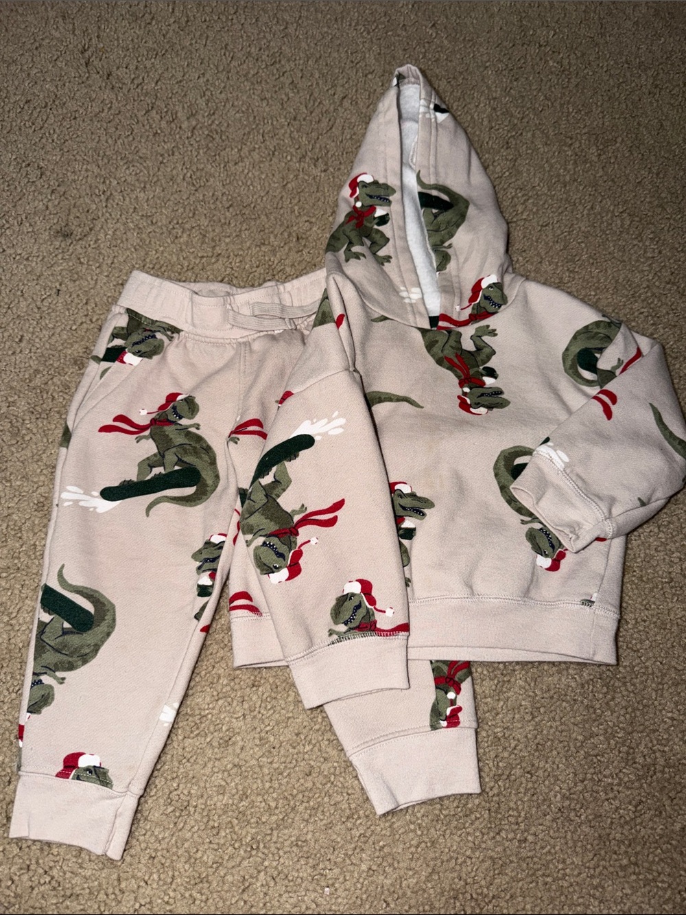 Dino Hoodie & Joggers Set with Green and Red Accents